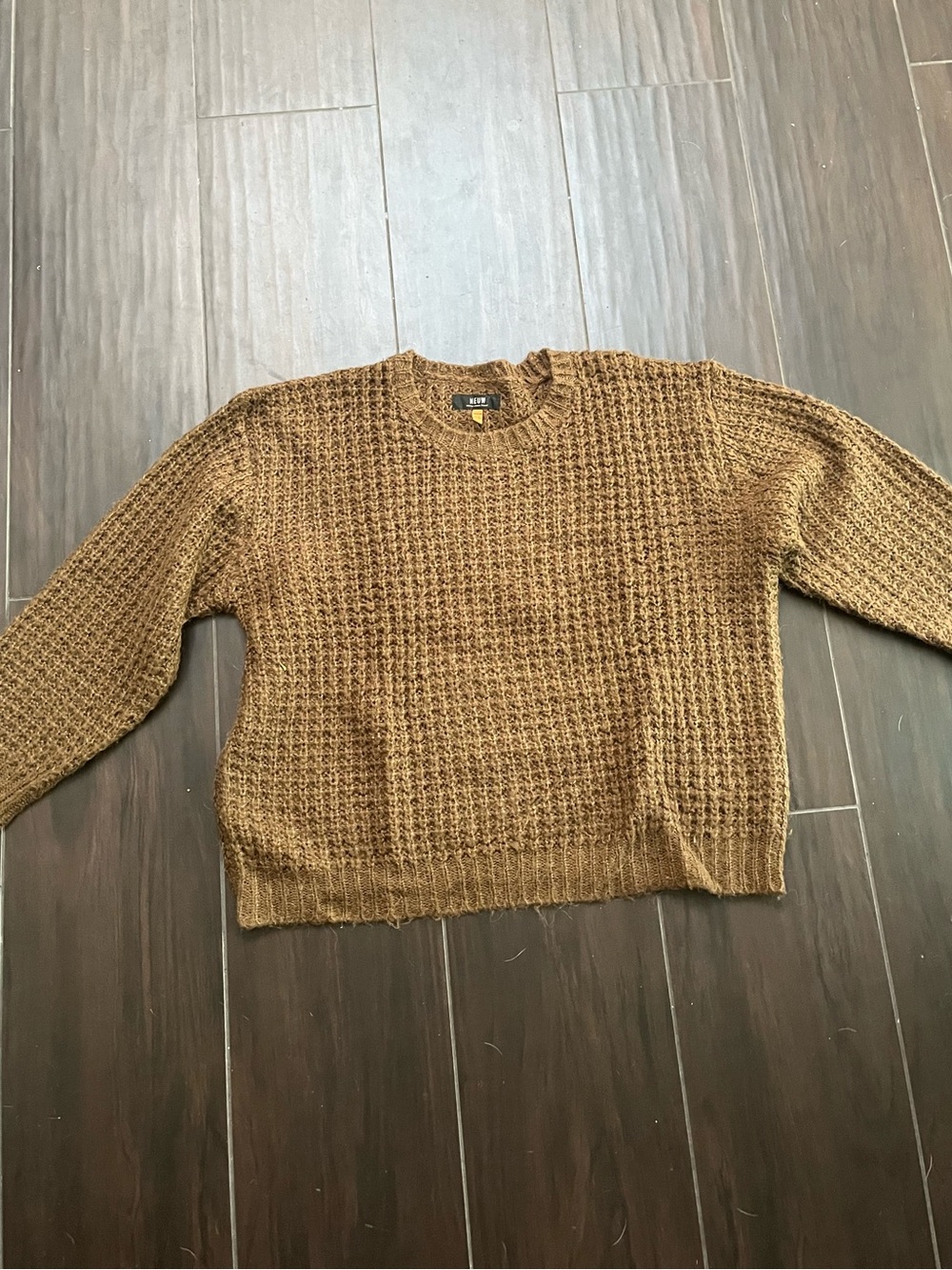 Neuw Brown Waffle-Knit Crewneck Sweater
